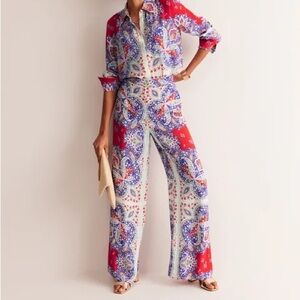 NWT- Boden Red and Blue Paisley Wide Leg Palazzo Pants